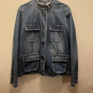 Liz Claiborne Jacket Size 16 Blue Denim Button Down Pockets Jean Long Sleeve
